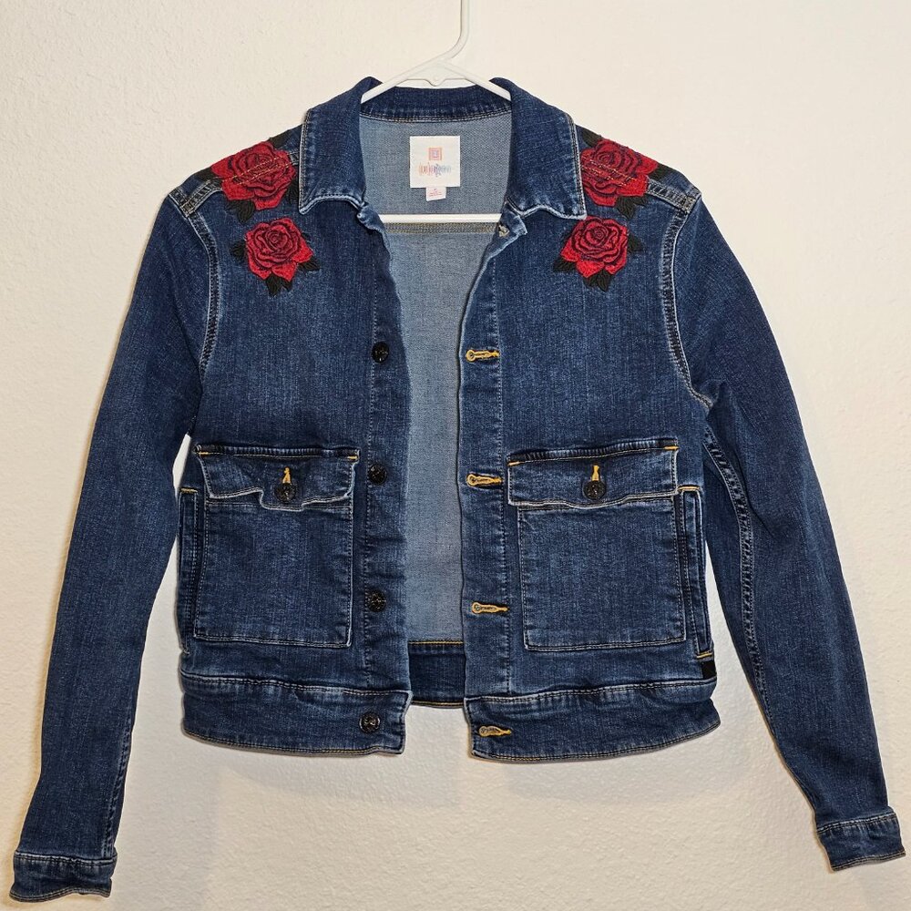LuLaRoe Women’s Rose Flower Floral Embroidered Denim Jean Jacket Size S